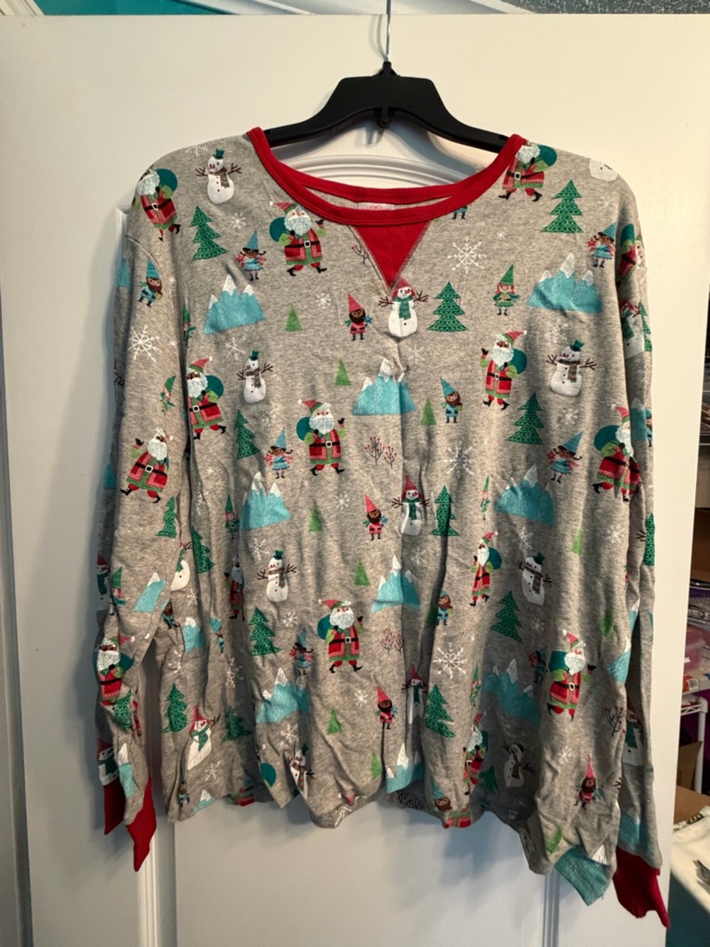 Wondershop Gray Holiday Pajama Top & bottom with Red Trim and Green Accents